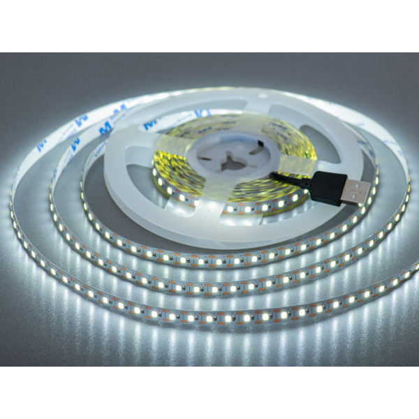 LED стрічка 5В з USB, 120 діодів на метр, 8мм, холодний Diasha P5-2835-120-CW-20-8