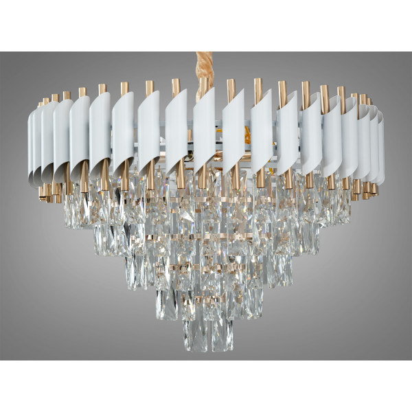 Вишукана класика, кришталева люстра підвіс в зал, 11 ламп, білий+золото Diasha 9001-600WH+SGD