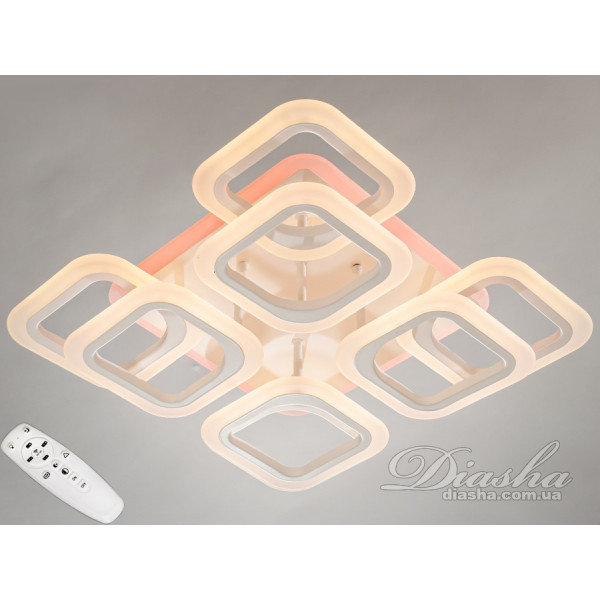 Стельова LED люстра з димером і кольоровою підсвіткою, 120W, біла Diasha HAS8060/4+4GRLED3colordimmer Стельова LED люстра з димером і кольоровою підсвіткою, 120W, біла Diasha HAS8060/4+4GRLED3colordimmer