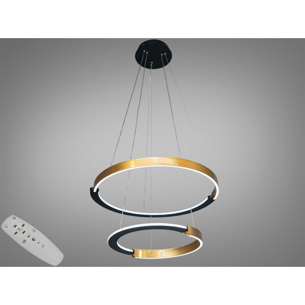 Сучасна світлодіодна підвісна люстра з пультом для зали, 70W, золото Diasha D2488-600+400G Сучасна світлодіодна підвісна люстра з пультом для зали, 70W, золото Diasha D2488-600+400G