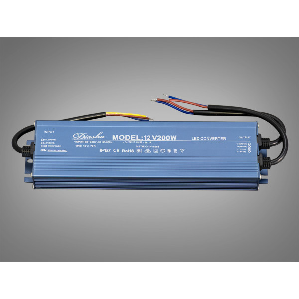 Блок живлення 12В, для підключення LED стрічки, 200Вт, 16.6А Diasha NP-12v-200w-IP67
