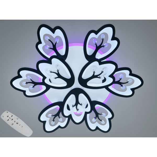 Сучасна стельова LED люстра з пультом, димером та підсвічуванням, 105W Diasha 8148/6+3BKLED3colordimmer