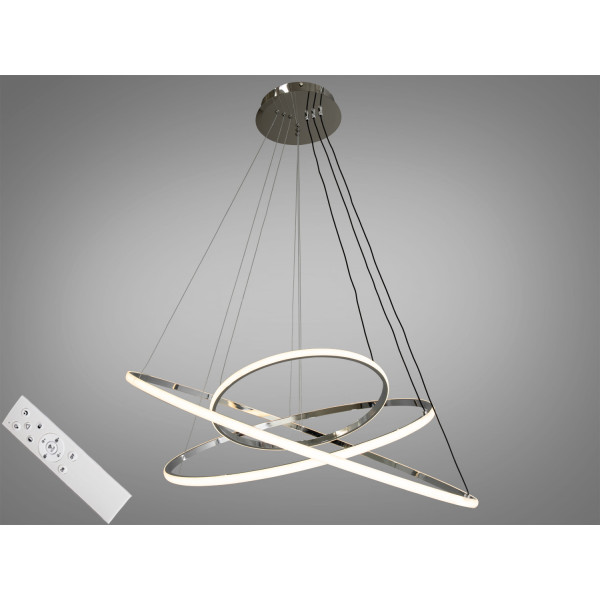 Підвісна LED люстра в спальню на пульті, 140W, хром Diasha MD9079-3AHR-800+600+400dimmer