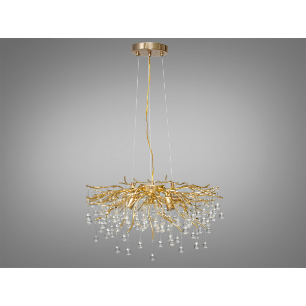 Гармонійна, сучасна кришталева люстра з підвісами в формі краплі на 8 ламп Е14 Diasha 607-600GD