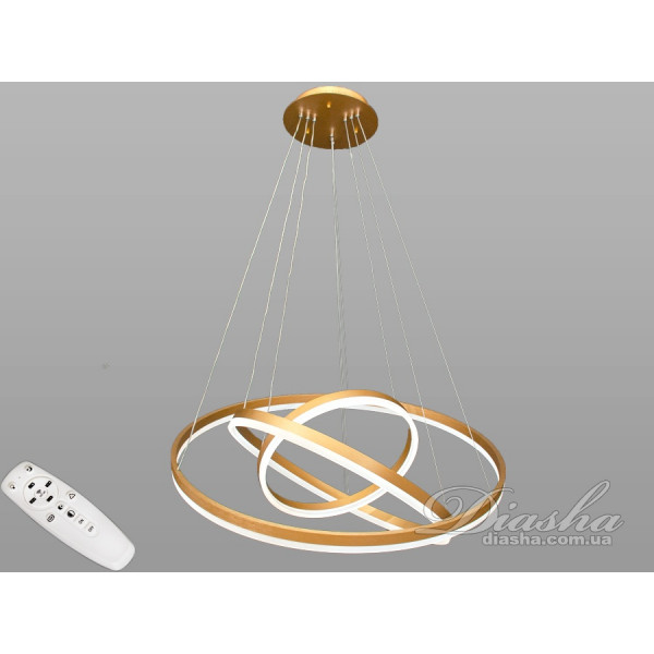 Світлодіодна люстра підвіс з пультом, димером, 160Вт, золото Diasha D8174-800+600+400Gdimmer
