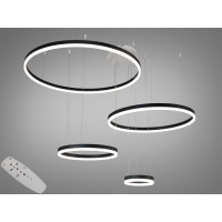 Світлодіодна підвісна люстра три кільця з пультом, димером, 90W, чорна Diasha D2485-800+600+400+200BK