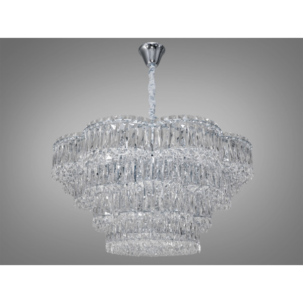 Красива, пишна кришталева люстра підвіс срібного кольору на 17 ламп Diasha 310-750CH Красива, пишна кришталева люстра підвіс срібного кольору на 17 ламп Diasha 310-750CH