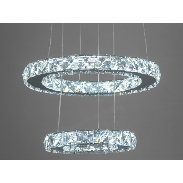 LED Люстра підвіс "Кришталеві кільця" в вітальню, 30 W, хром Diasha 7206-3W/300+200HR