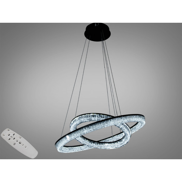 Світлодіодна люстра три кільця чорна 165Вт пульт Diasha D9711/600+400BK