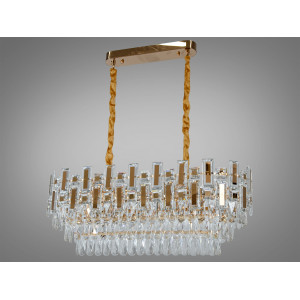 Підвісна кришталева люстра над столом овальної форми, 8 ламп, золото Diasha 2018/800x300SGD