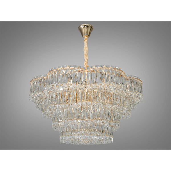 Шикарна підвісна кришталева люстра золотого кольору на 17 ламп Diasha 310-750GD