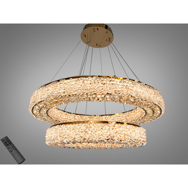 Підвісна люстра LED два кільця хром 80 Вт модель 505 800 500CH Diasha 7932/800+500S-gold