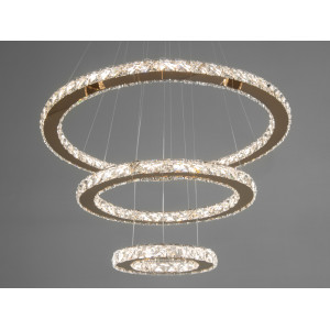 Чарівна підвісна кришталева світлодіодна люстра кільця, 80W, золото Diasha 7201W/650+450+250G