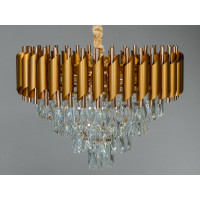 Стильна підвісна кришталева люстра в вітальню, 9 ламп Diasha 9001-500GD+SGD