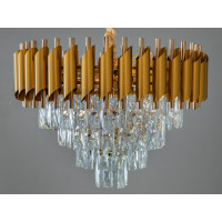Стильна підвісна кришталева люстра в вітальню, 9 ламп Diasha 9001-500GD+SGD