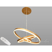 Сучасна світлодіодна підвісна люстра з пультом, димером, 90W, золото Diasha D8174-600+400+200Gdimmer Сучасна світлодіодна підвісна люстра з пультом, димером, 90W, золото Diasha D8174-600+400+200Gdimmer