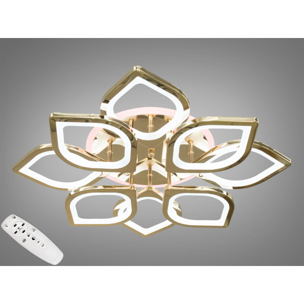 Стельова люстра на пульті з диммером, золота люстра, 130Вт потужності Diasha S8073/4+4GLED3colordimmer