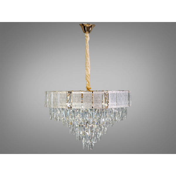 Сучасна підвісна кришталева люстра в вітальню, 11 ламп, хром Diasha 327-600GD Сучасна підвісна кришталева люстра в вітальню, 11 ламп, хром Diasha 327-600GD