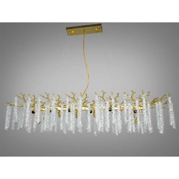 Дизайнерська кришталева золота люстра підвіс витягнутої форми, 14 ламп Diasha 609-L1200GD Дизайнерська кришталева золота люстра підвіс витягнутої форми, 14 ламп Diasha 609-L1200GD