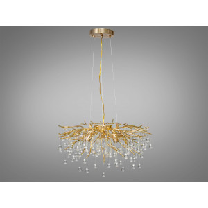 Гармонійна, сучасна кришталева люстра з підвісами в формі краплі на 8 ламп Е14 Diasha 607-600GD