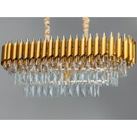 Кришталева люстра підвісна Серія 1013 золото 8 ламп довгаста форма Diasha 9001-800X300GD+SGD