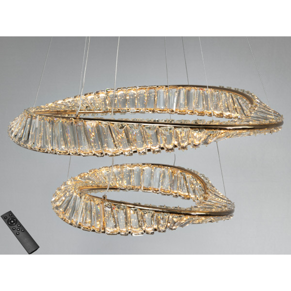 Світлодіодна люстра підвісна 2 кільця золото 86 Вт Diasha D8812/600+400BG