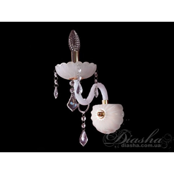 Оригінальне, стильне, якісне класичне бра із білого скла, золото Diasha N8018/1GW