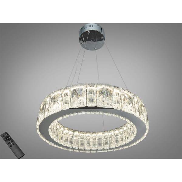 Підвісна кришталева люстра LED хром 55 Вт пульт Diasha 585/500HR