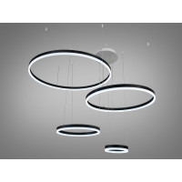 Світлодіодна підвісна люстра три кільця з пультом, димером, 90W, чорна Diasha D2485-800+600+400+200BK